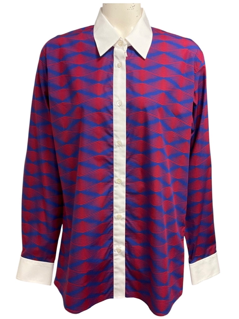 Dries Van Noten Blue / Red Graphic Print Cotton Shirt